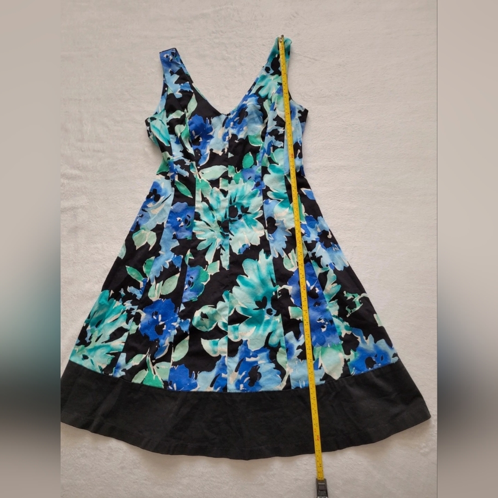 Chaps Blue Green Floral Cotton Sheath Dress Size 4 Sleeveless Colorful Sundress - Picture 10 of 14